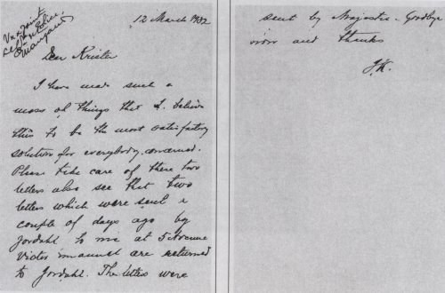 Faksimil av handskrivet meddelande från Ivar Kreuger till Krister Littorin, daterat 12 March 1932 (originalskanning)