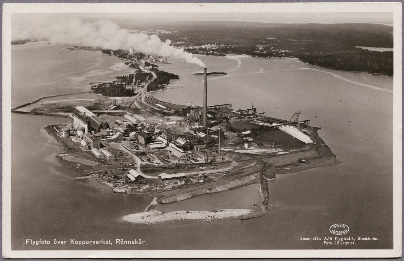Flygvy över Rönnskärsverken, Bolidens kopparverk, 1930-tal